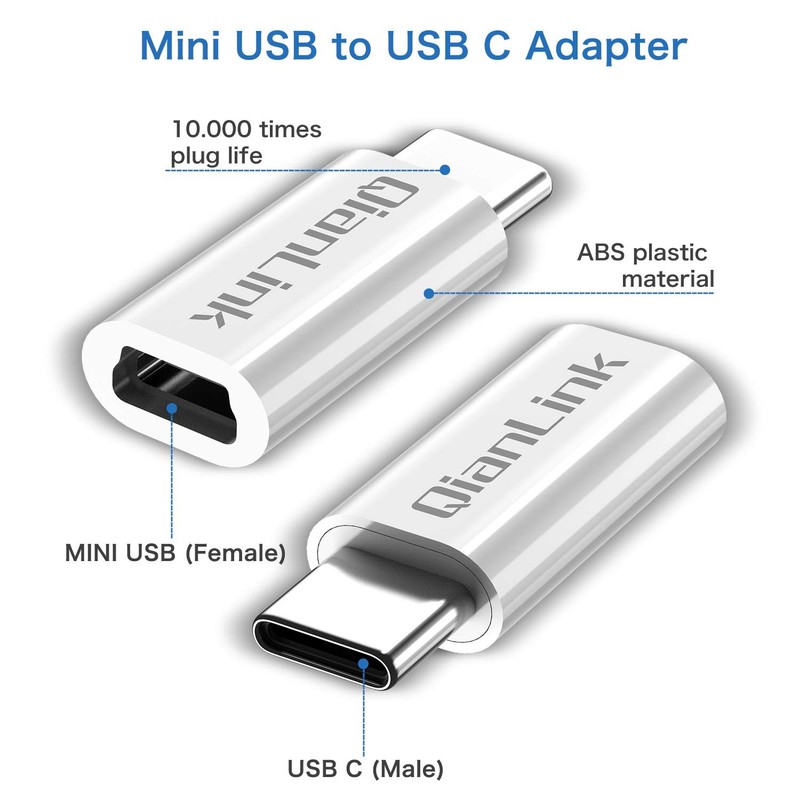 Mini USB to C Adapter, (2-Pack) Female C Male White gallery