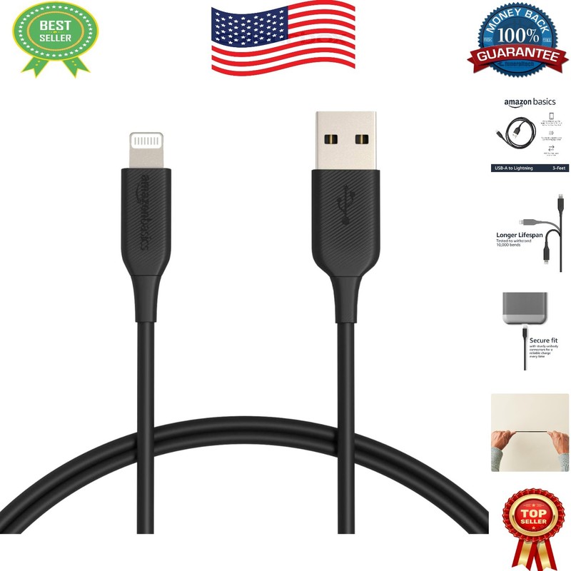Fast Charging 2-Pack Apple MFi Certified USB-A to Lightning 3ft Cables – Black