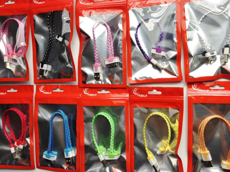 FLAT BRAIDED MINI 8″ (20cm) fabric charge cables FOR iphone 4 4s ipod data sync