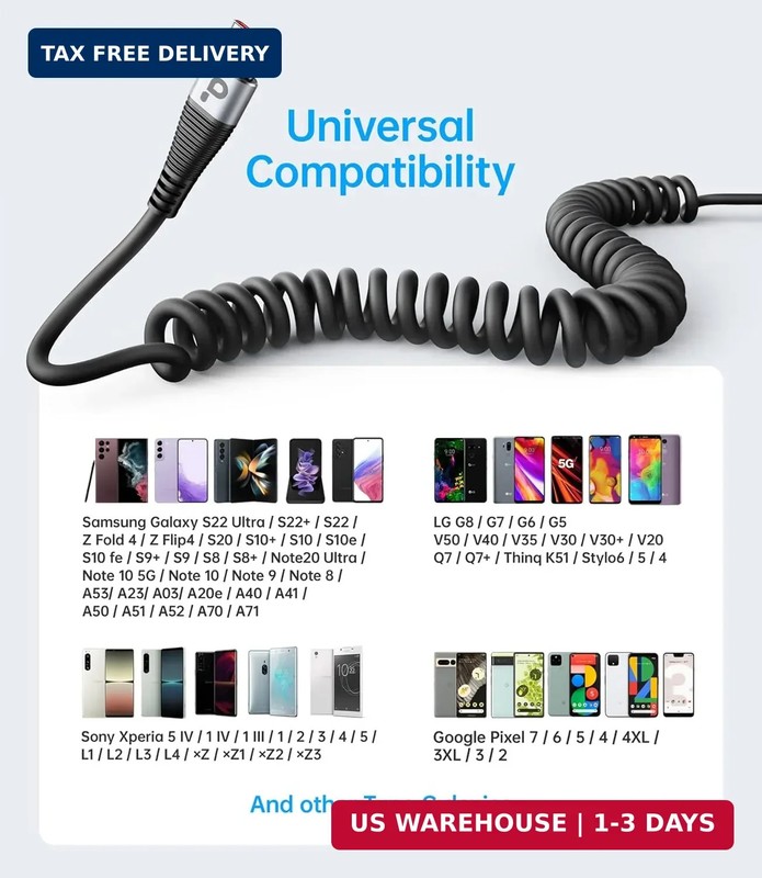 USB C Cable Fast Charging, 2Pack 3ft Coiled USB A to Type C Charge Cord for Car, gallery