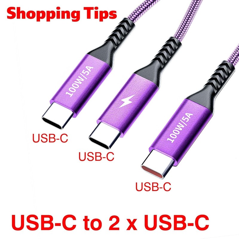4FT 2 in 1 100W USB c to Dual USB-C Fast Charging Cable,iPhone 15 USB C to Do... gallery
