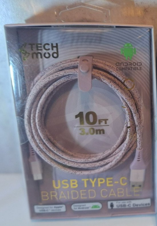 Tech Mod 10ft USB-C Braided Charging Cable 5A Rose Gold Pink Android gallery
