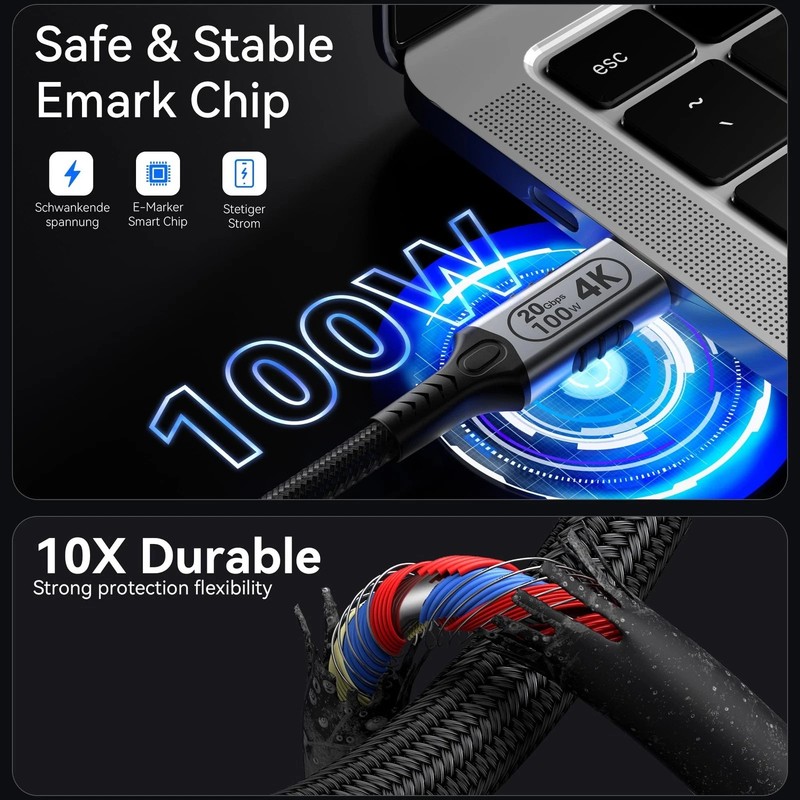 20FT USB-C to USB-C Cable 20Gbps 4K@60Hz 100W PD Fast Charging Braided Nylon gallery