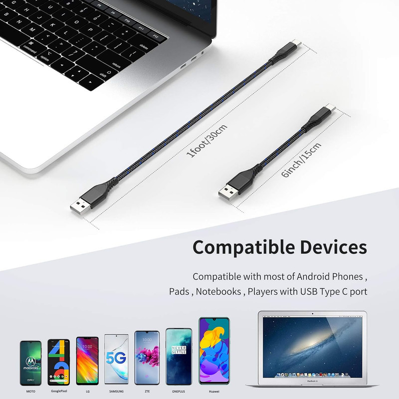 6 Inch USB-C Charging Cable Short, 3 Pack Braided USB a to USB C Cord Fast Charg gallery