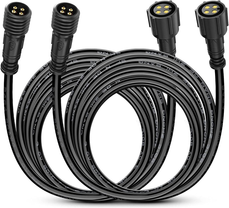 2 Pack 10FT 4 Pin RGB Cable Cord for 4 and 8 Pods Multi Color Underglow Rock Lig