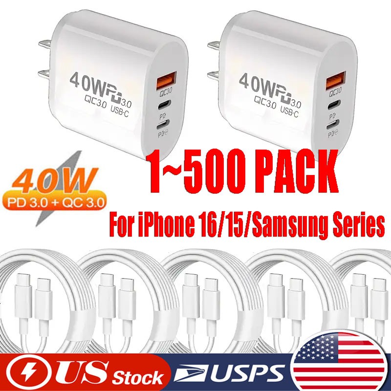 For iPhone 16 15 13 12 40W Fast Charger Block USB Type C Wall Power Adapter lot