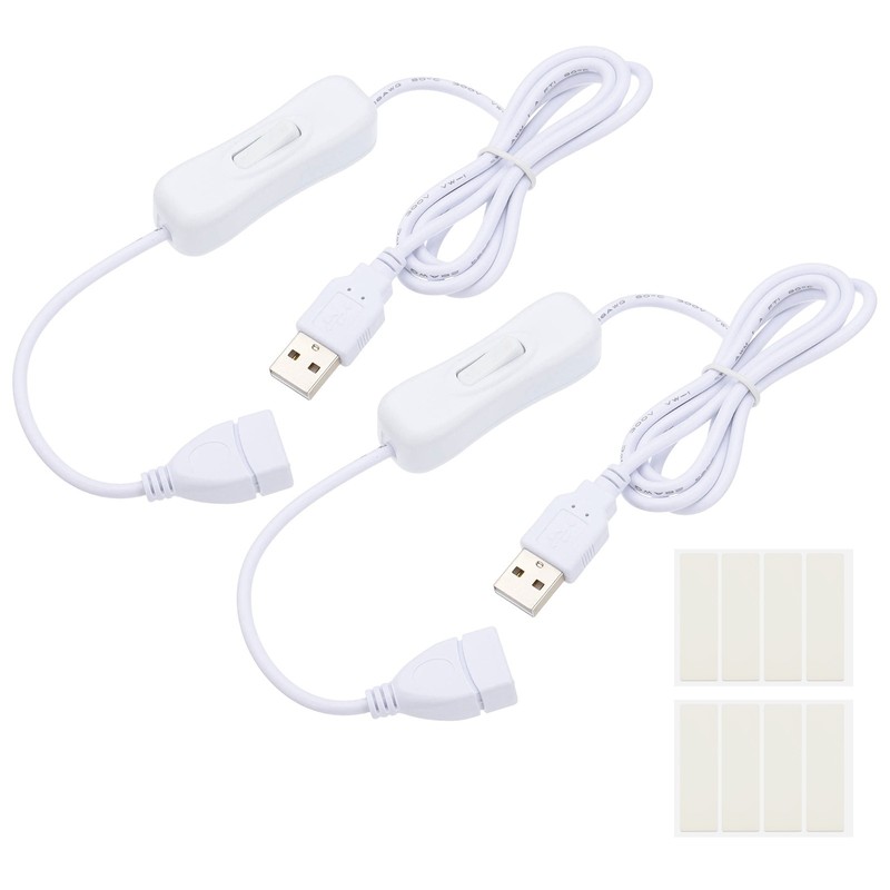 2 Pcs 1M USB Male to Female Extension Cord with ON/Off Switch with Tape, White