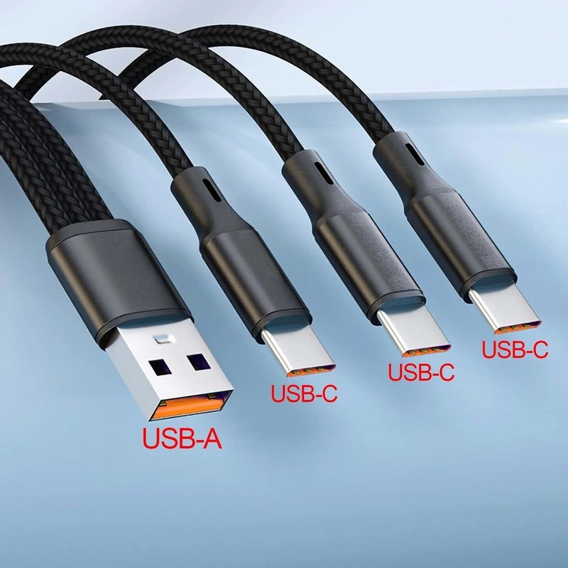 Multi USB-C Cable 4FT, 3 in 1 Multiple Type C Charging,3A Splitter Black gallery