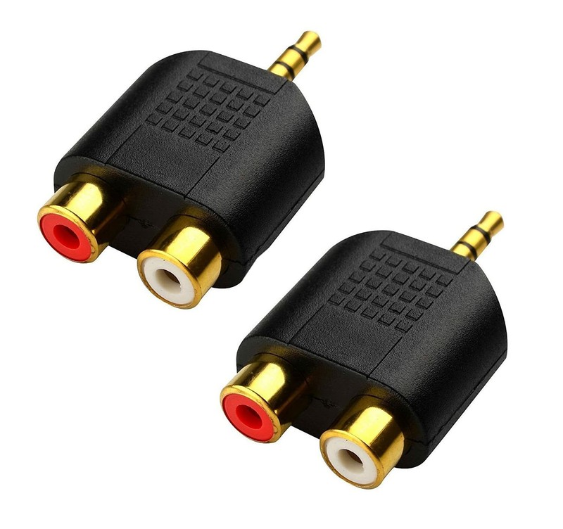 Lot de 2 adaptateurs plaqués or stéréo 3,5 mm vers 2 RCA mâle vers femelle
