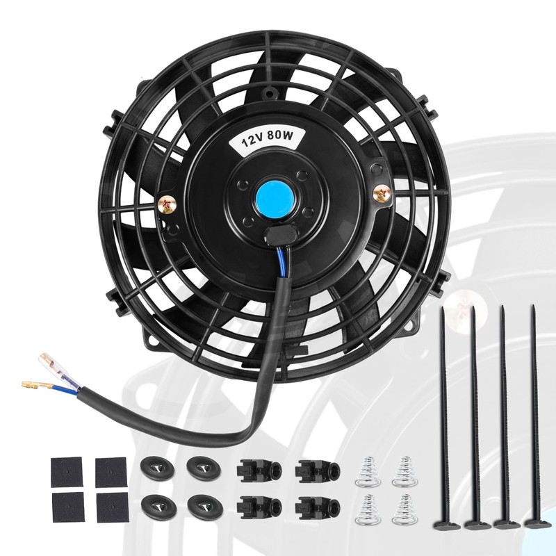 1x 7″ Inch 12V Electric Slim Push Pull Radiator Cooling Fan Black Mounting Kit