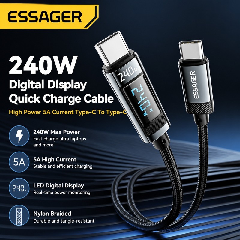 Essager 240W USB-C Cable PD 3.1 100W Fast Charging 6A for MacBook iPad Xiaomi gallery