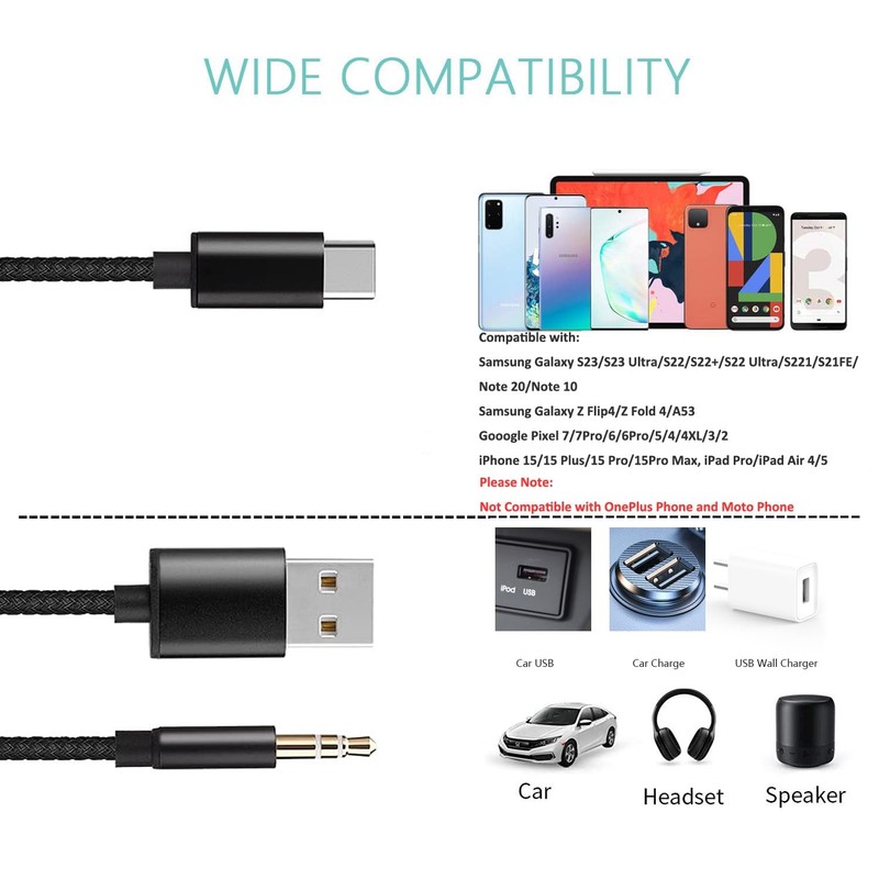 USB C to 3.5mm Aux Cable, 2 in 1 C Car Stereo Black gallery