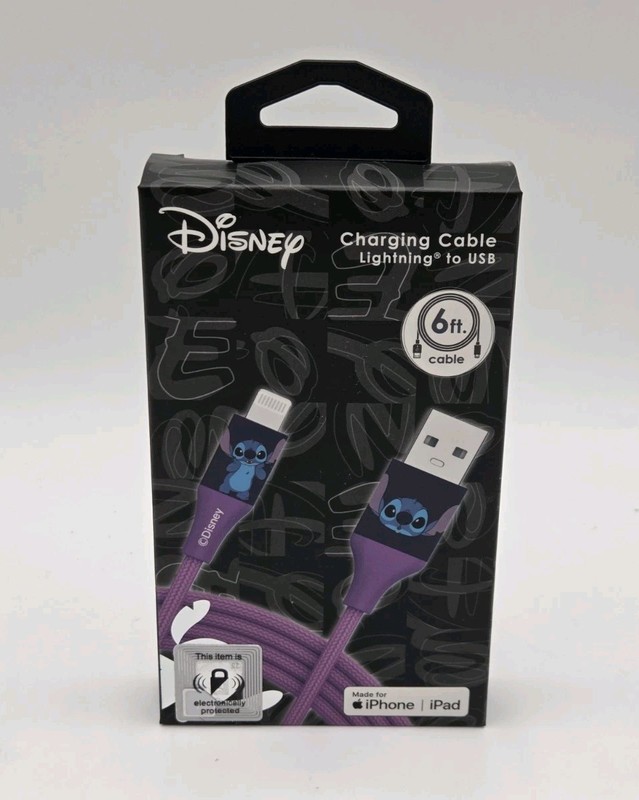 Disney’s Stitch 6ft USB Charging Cable iPhone iPad Purple Braided Sync Cord NEW