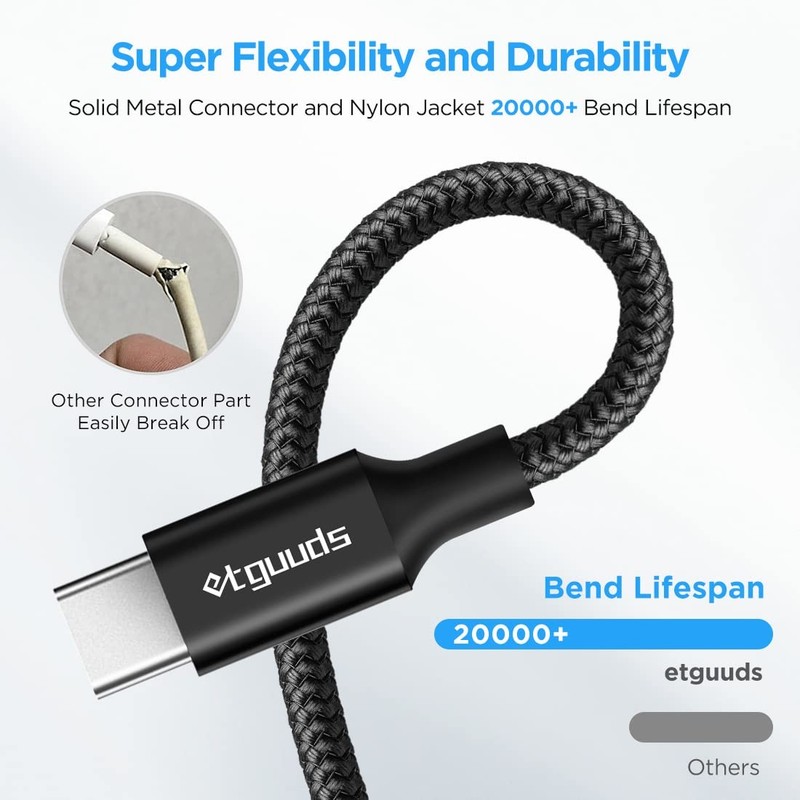etguuds USB to C Cable 2ft, 2-Pack A Type C Charger Black gallery