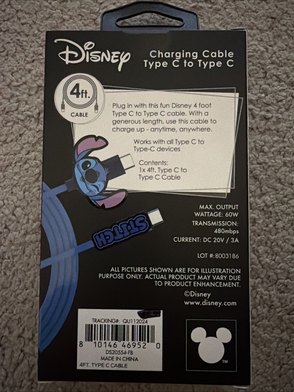 Disney Stitch 4 Ft Charging Cable-works With All Type-C To Type-C Devices gallery