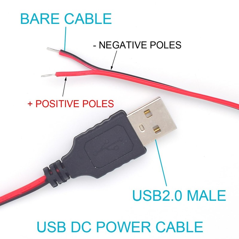 2 PCS 3.3 ft USB 2.0 Male Plug 2-Pin Bare Wire Pigtail Open End Cable gallery