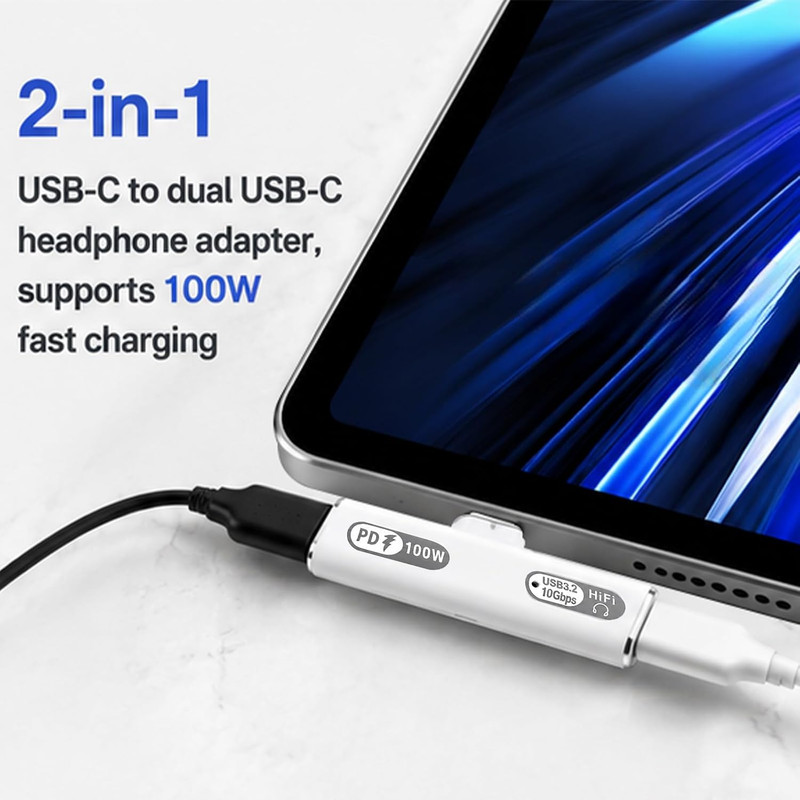 Dual USB C Splitter Adapter with 100W Fast Charging 2 in 1 Type C Splitter gallery