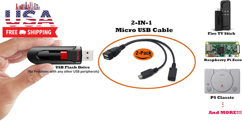 2-In-1 Micro USB to USB Adapter (OTG Cable + Power Cable) for Fire Stick, Playst gallery