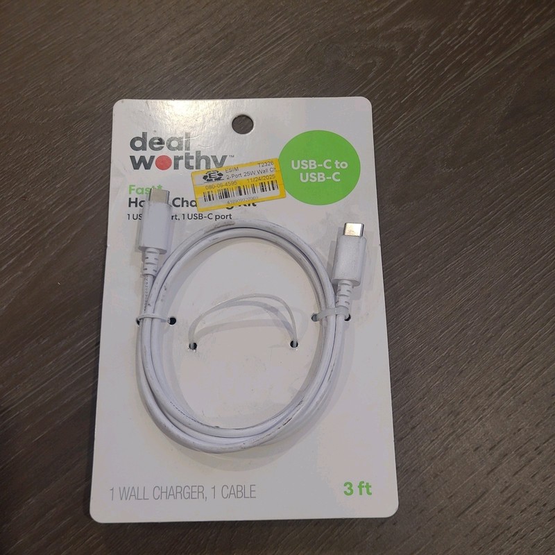 3' USB-C to USB-C Charging Cable - dealworthy White