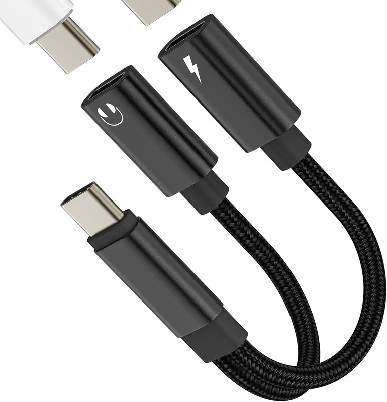 USB C Headphone Adapter(2In1)Dual Type C Charging Headset Splitter for Apple for gallery