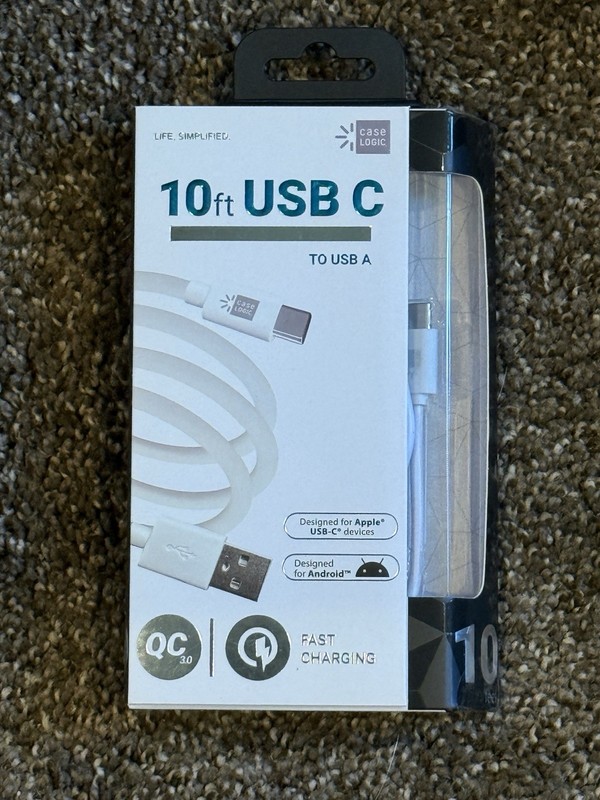 Case Logic 10 Ft USB C To USB A Fast Charging White Cable NEW