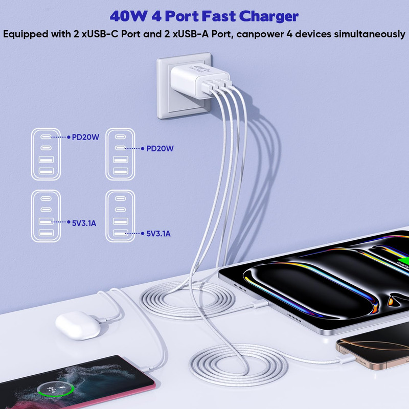 10FT Iphone 16 15 Pro Charger,2Pack 10Foot USB C to C Woven Cable Cord 40W USB C gallery