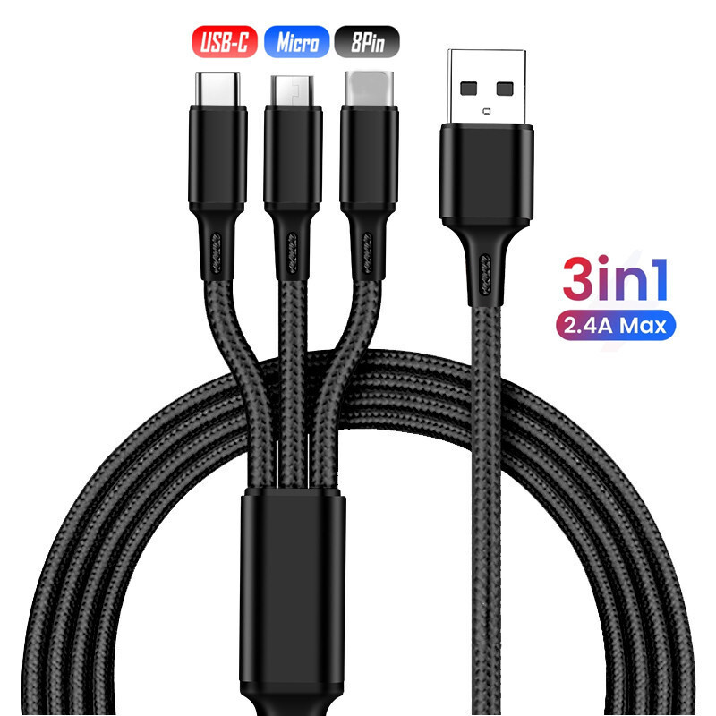 3in1 Fast USB Charging Cable Samsung iPhone XS 11 13 15 16 17 Charger Cord lot gallery