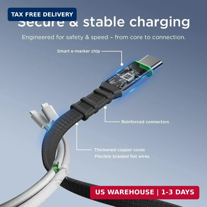 Lenovo 240W USB-C Retractable Cable, PD Fast Charging USB-C to USB-C, Smart Retr gallery