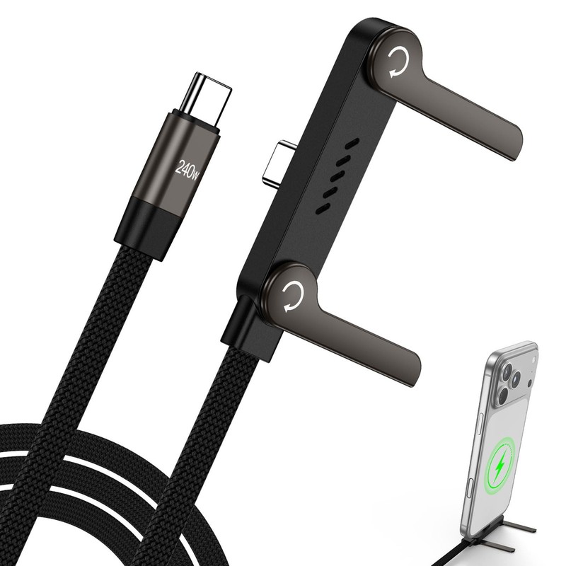 Invisible Stand Charger Cable 240w Fast Charging USB C to C Braided Black