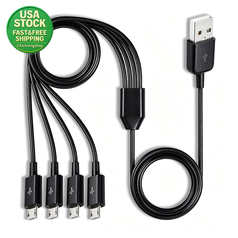 Micro USB Splitter Cable 4 in 1 1 to 4 Charging Cord 1.64Ft Black