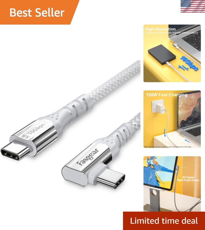 100W USB C to Type C 90 Degree Cable 10ft, USB 3.1 Gen 2 10Gbps Data 5A Power…