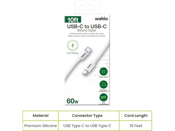 Go Green Power Inc. W-UCUC-10-2P USB-C to USB-C Cable, 10 Ft, White, 2 Pack gallery