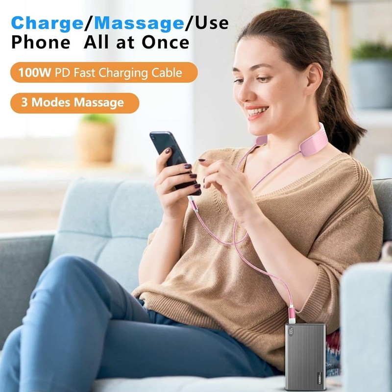 100W Fast Charging Neck Massager Cable | 3-Modes Silicone Vibration with USB C gallery