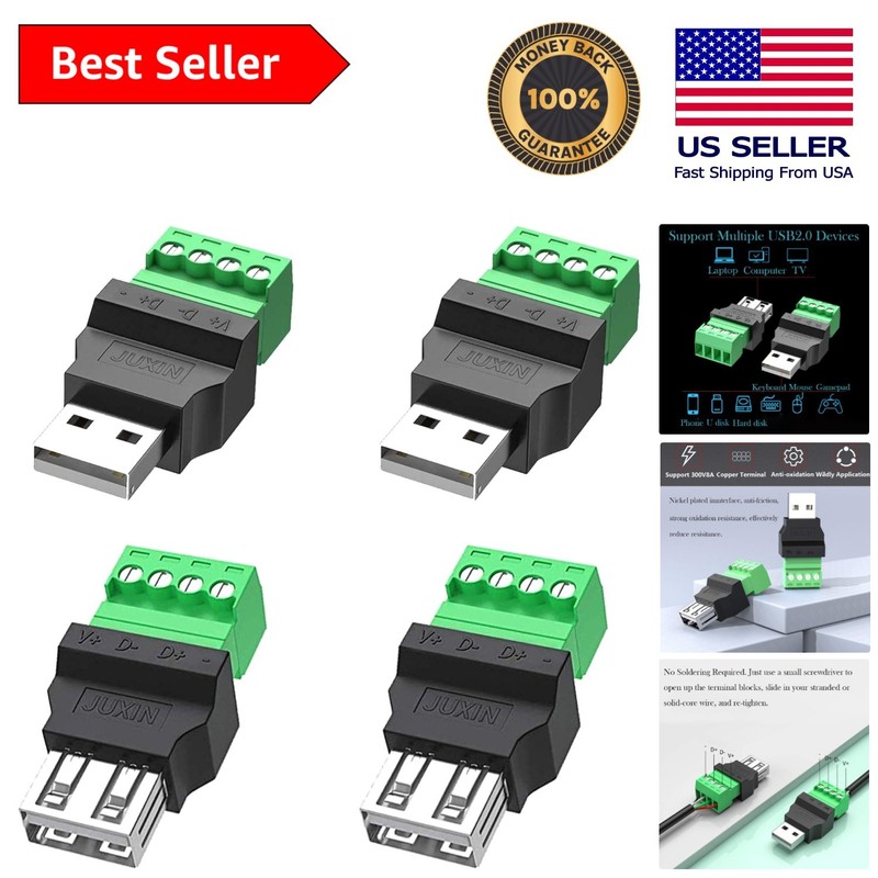 Durable USB 2.0 Type A Screw Terminal Block Connector – Ideal for DIY Projects