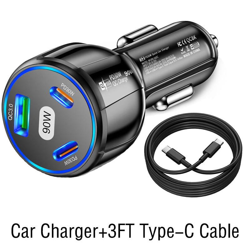 90W Fast Charge USB PD Type-C Car Charger Adapter For iPhone 17e 16 ProMax 15 14
