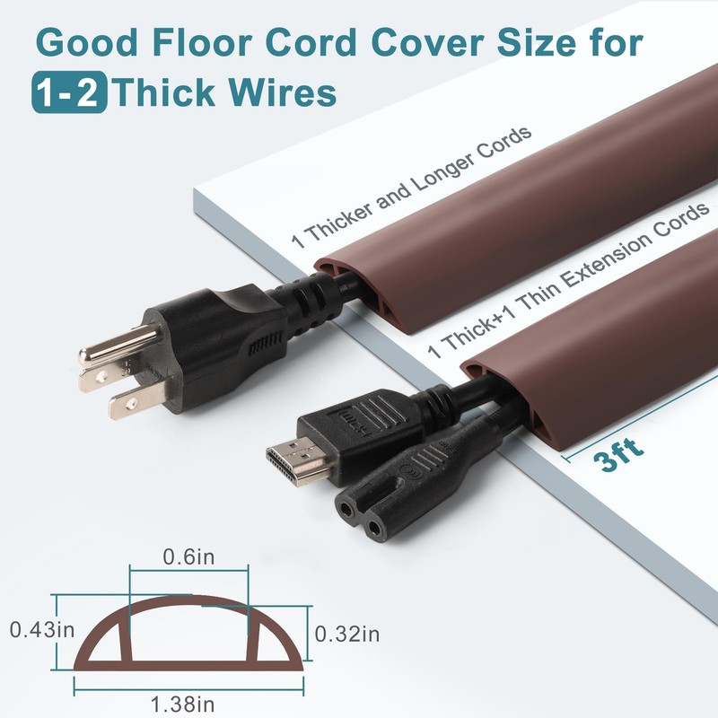 Floor Cable Cover 3ft Brown, LZEOY Cord Covers for Wires on Small-3ft, Brown gallery