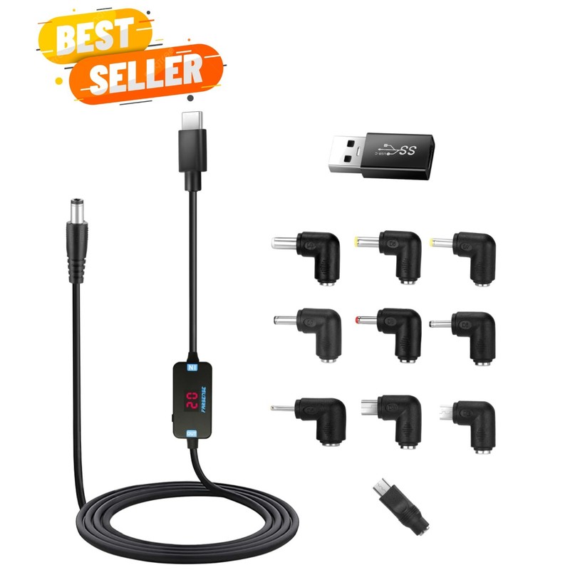 USB C to DC Adapter 3.3ft with 10 Connector Tips – Lightweight Power Solution
