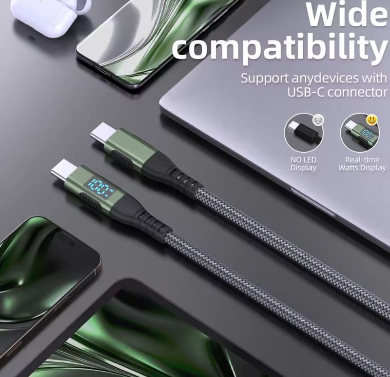 100W USB-C PD Fast Charging Cable 5A LED Display Nylon Braided MacBook iPhone gallery